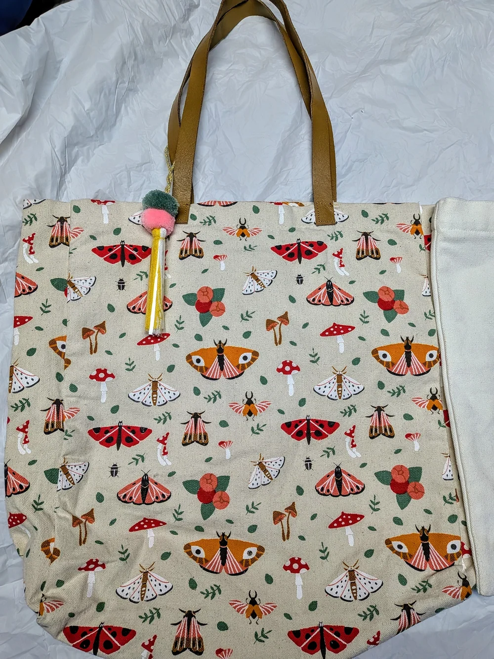 Cute Moth & Succulent Canvas Tote Bag Duo - Beige, White, Green, Tan, Red